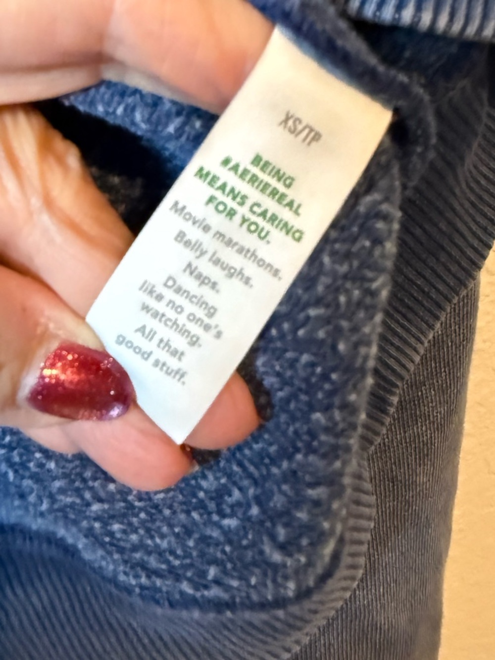 Aerie Hey Crochet Mineral Wash Blue Sweatshirt Crochet Lace Detail Oversize XS - Picture 14 of 15